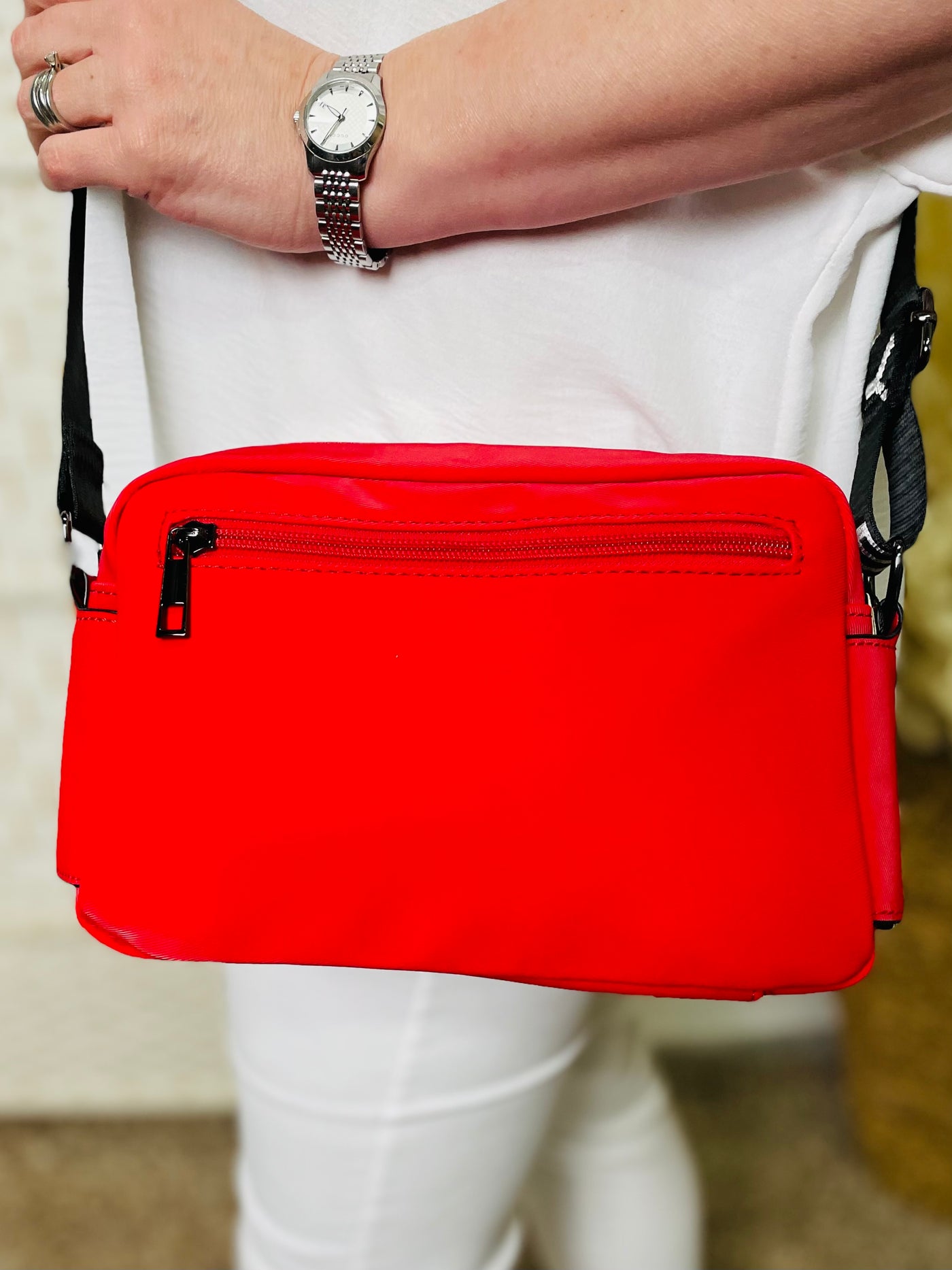 Canvas Crossbody Handbag-Red