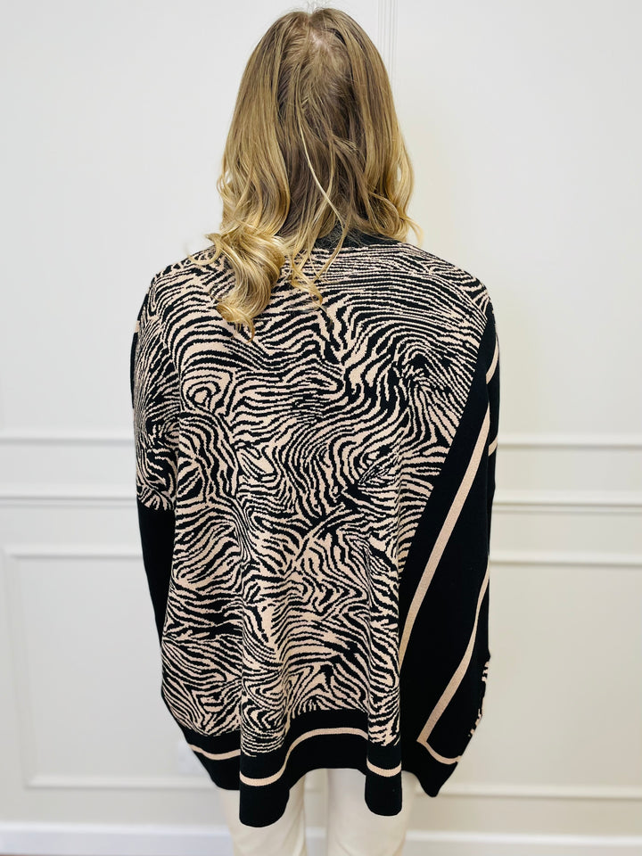 "KIKI" Animal Print Jumper-Black & Tan