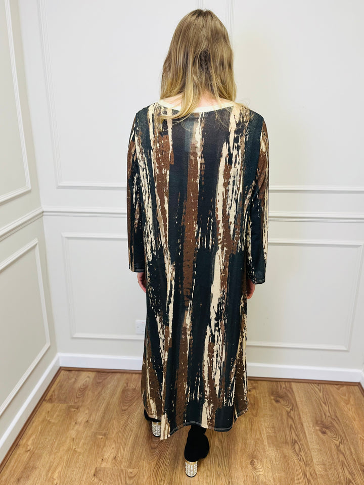"SANDY" Artistic Print Maxi Dress-Brown