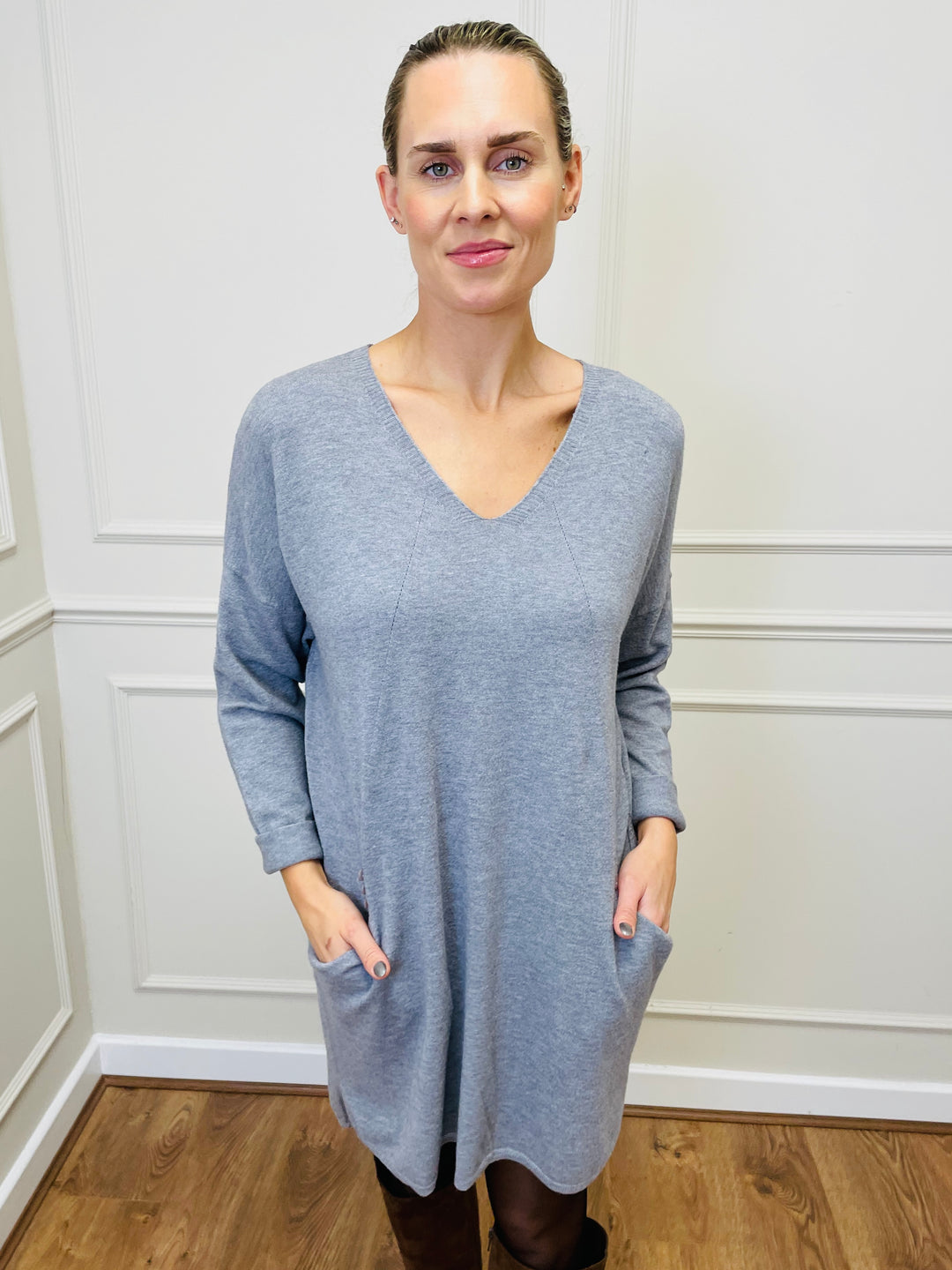 "MILLIE" Fine Knit Tunic-Grey