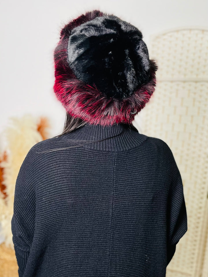 Two Tone Fur Hat-Black & Red