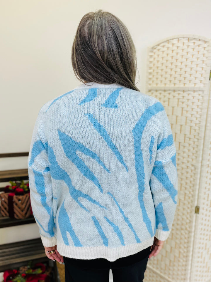 "KIKI" Animal Print Jumper-White & Blue