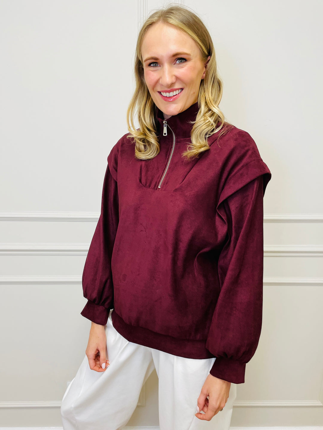 "BEATRICE" Half Zip Top-Wine