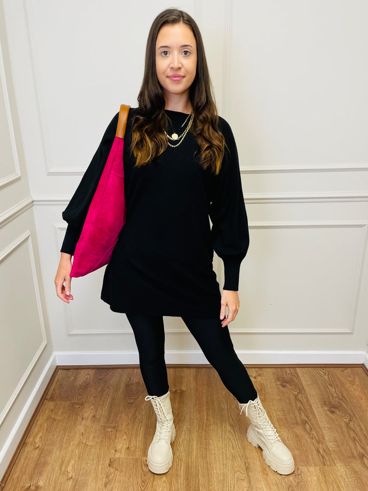 "EVELYN" Button Back Dress-Black