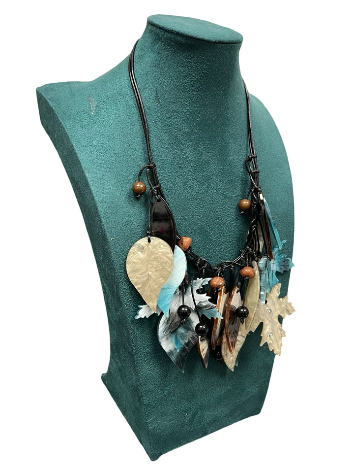 Mocha & Teal Leaf Short Statement Necklace