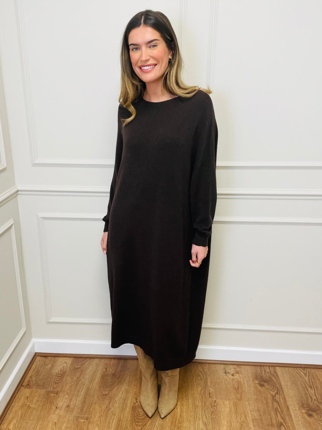 "SANDY" Luxury Jumper Dress-Brown