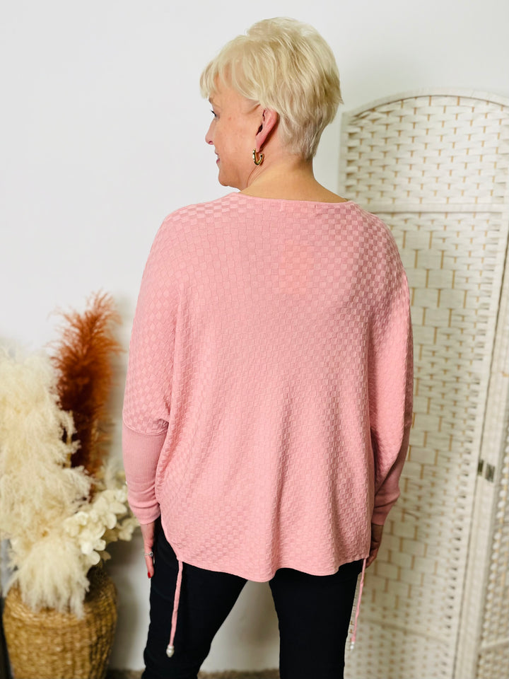 "LACEY" Basket Weave Jumper-Blush Pink