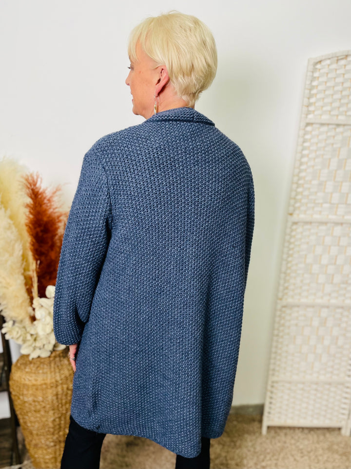 "MARISSA” Knitted Cardigan-Denim Blue