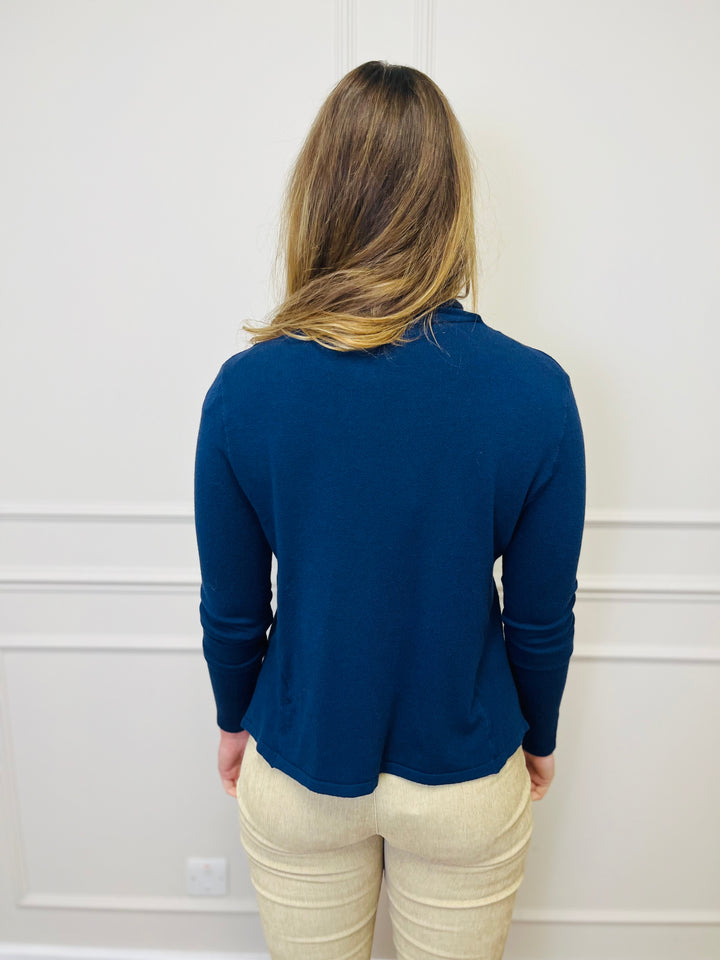 "HAYLEY" Short Biker Jacket-Navy