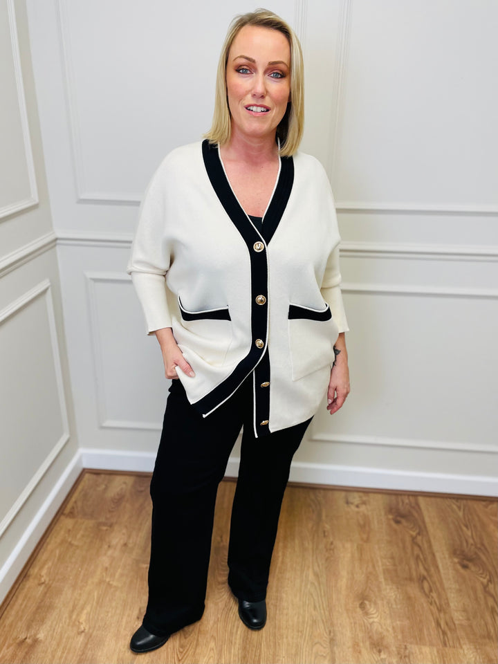 "ARIEL" Two Tone Cardigan-Cream & Black