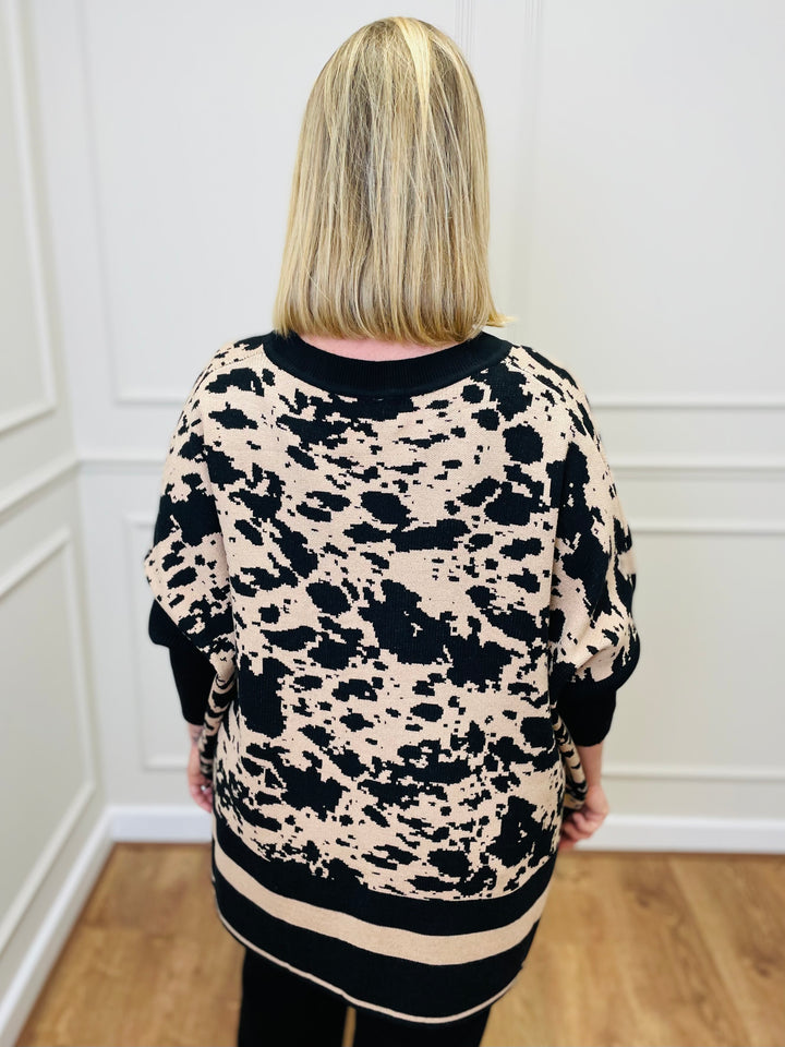 "HUNTER" Animal Print Jumper-Black & Tan