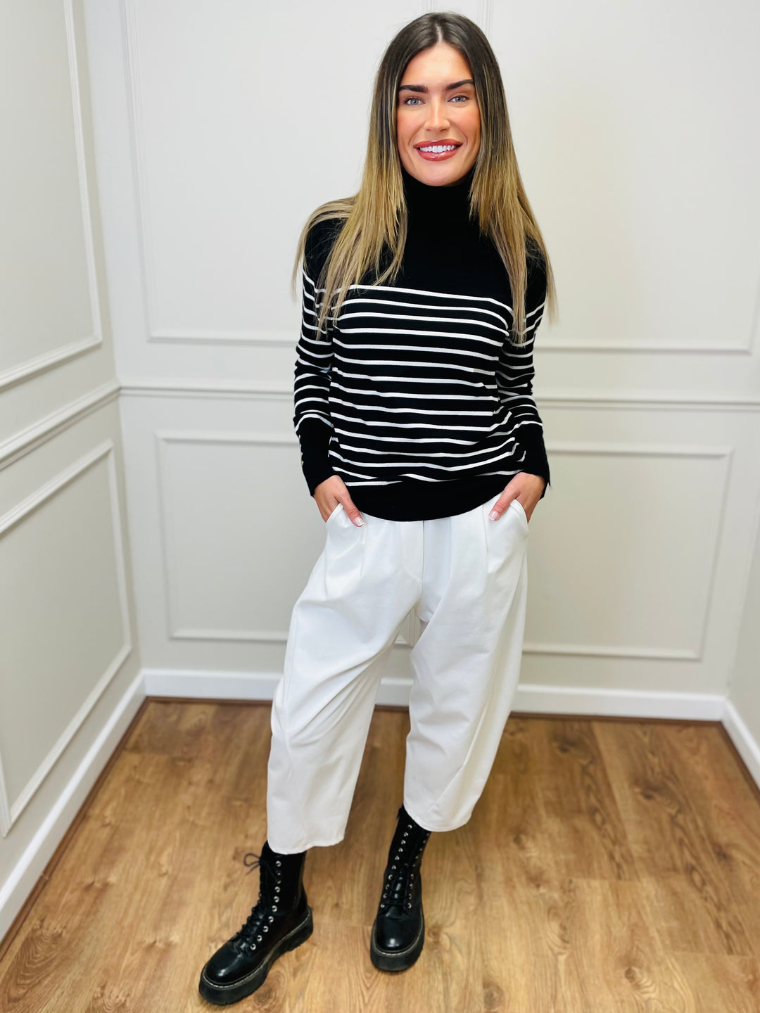 "GRACE" Stripe Print Jumper-Black & White