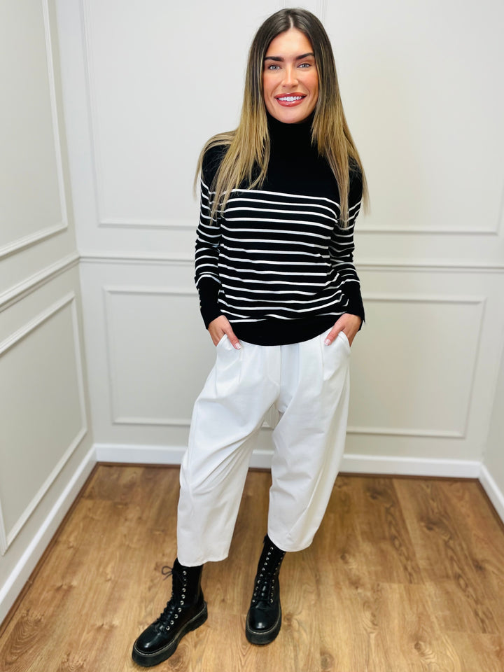 "GRACE" Stripe Print Jumper-Black & White