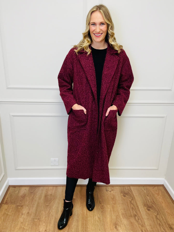 "JOSEPHINE" Longline Coat-Burgundy