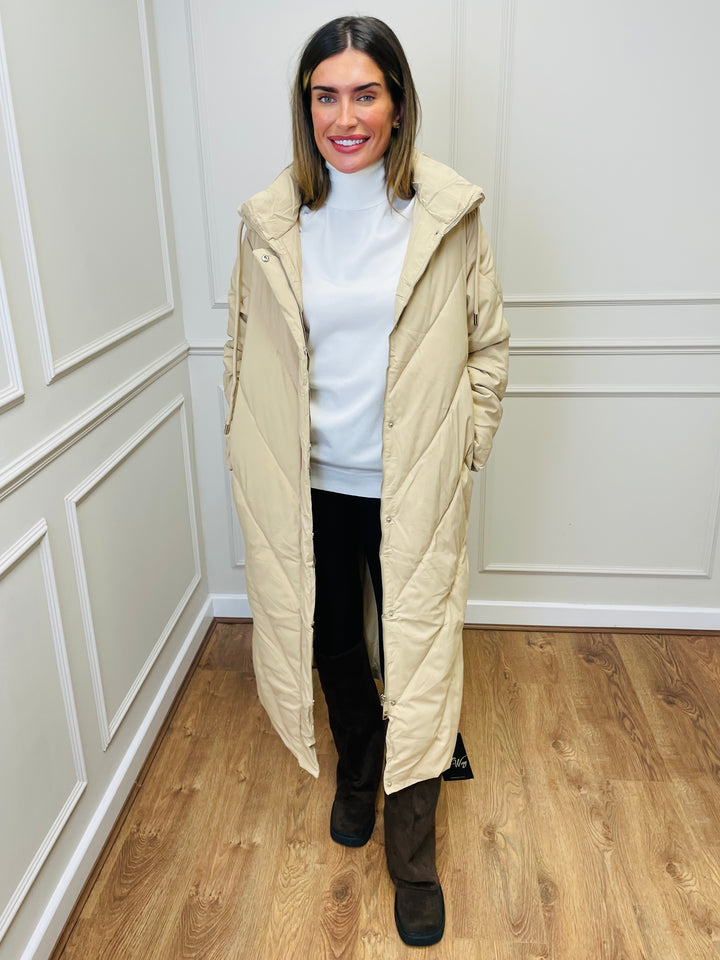 "ASPEN” Longline Puffer Coat-Cream