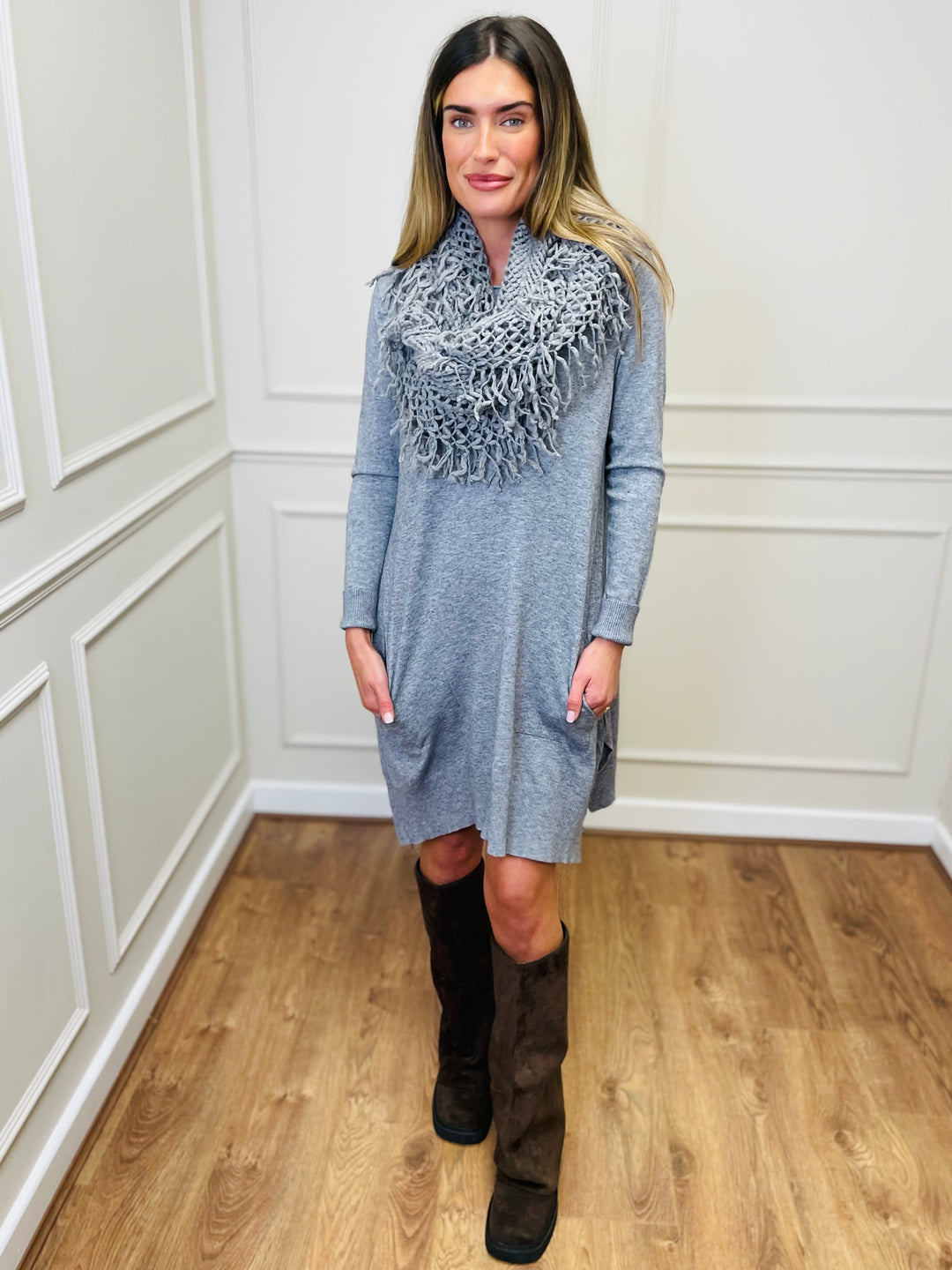 "OLIVIA" Knitted Dress-Silver