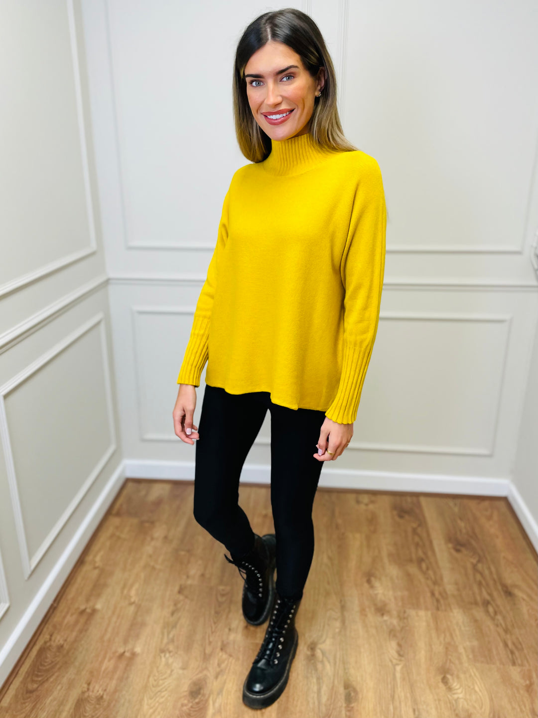 "AMANDA" Roll Neck Jumper-Mustard