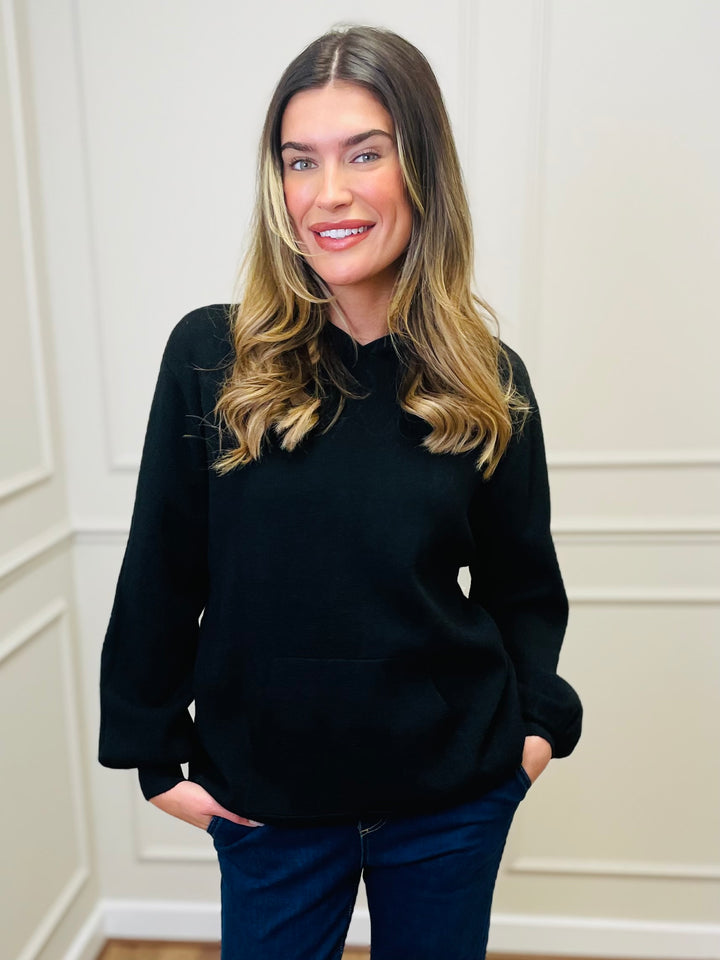 "KYLIE" Knitted Hoodie-Black