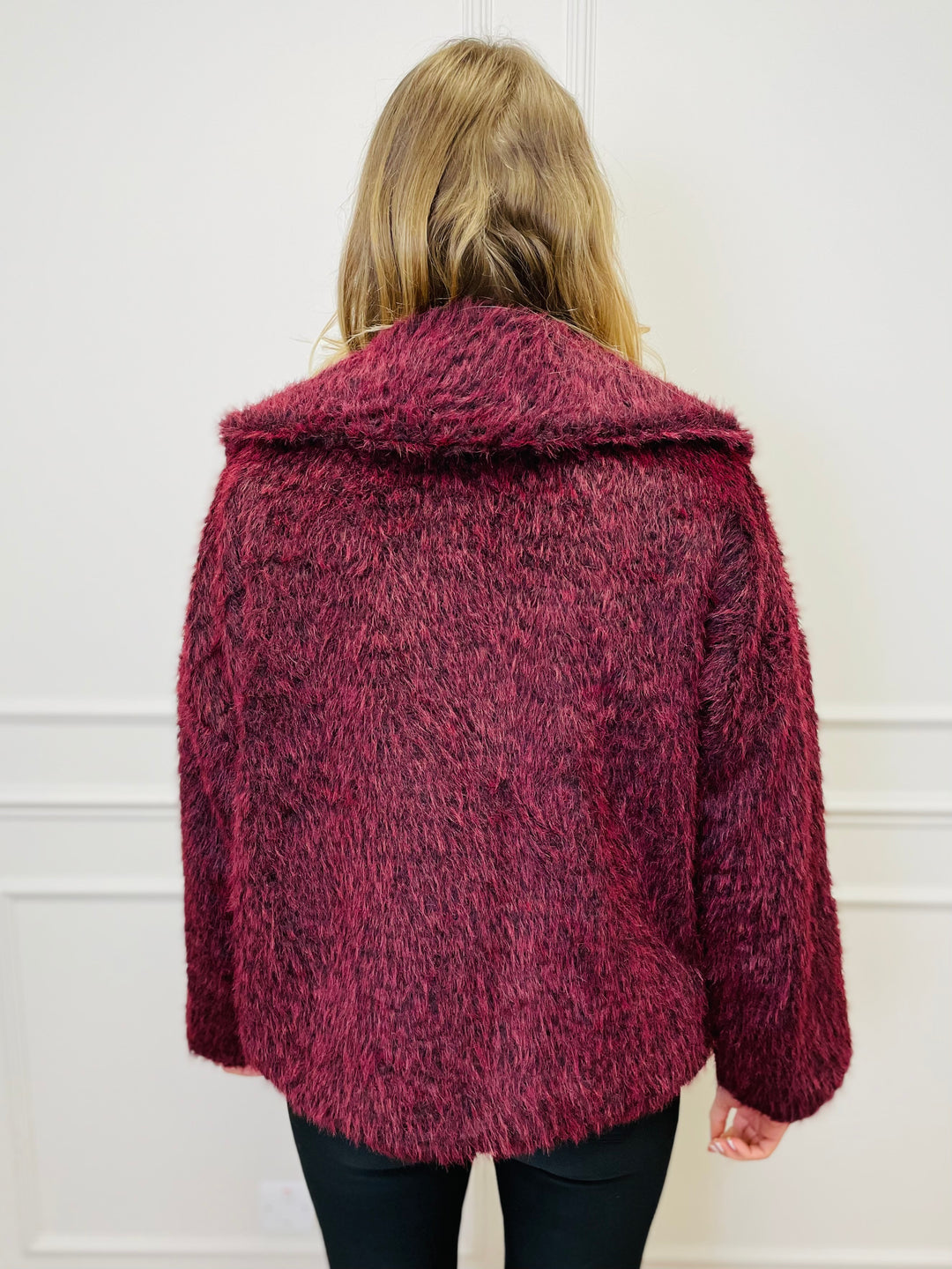 "KATE" Faux Fur Coat-Burgundy