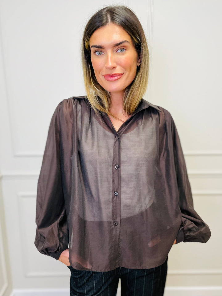 "AMELIA” Sheer Shirt-Brown
