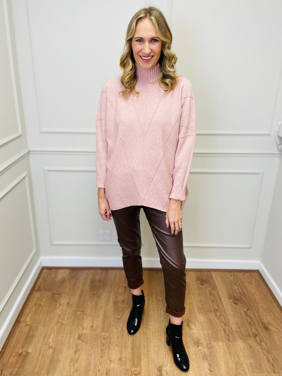 "BLAKE" Polo Neck Jumper-Pink