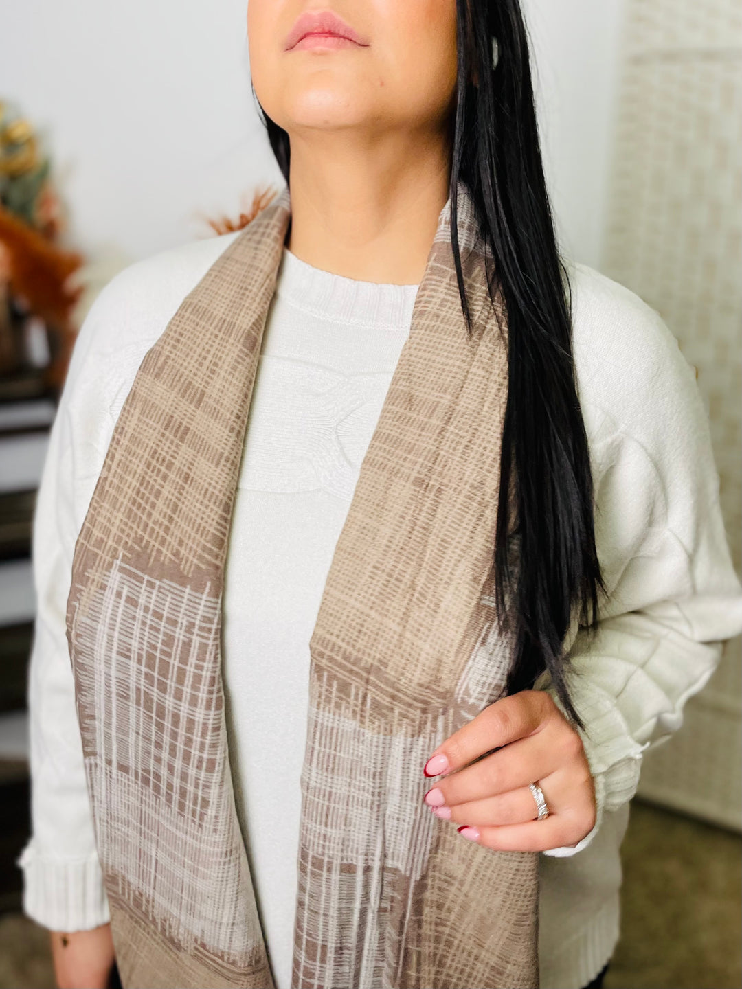 No.73 Artistic Print Scarf-Mocha