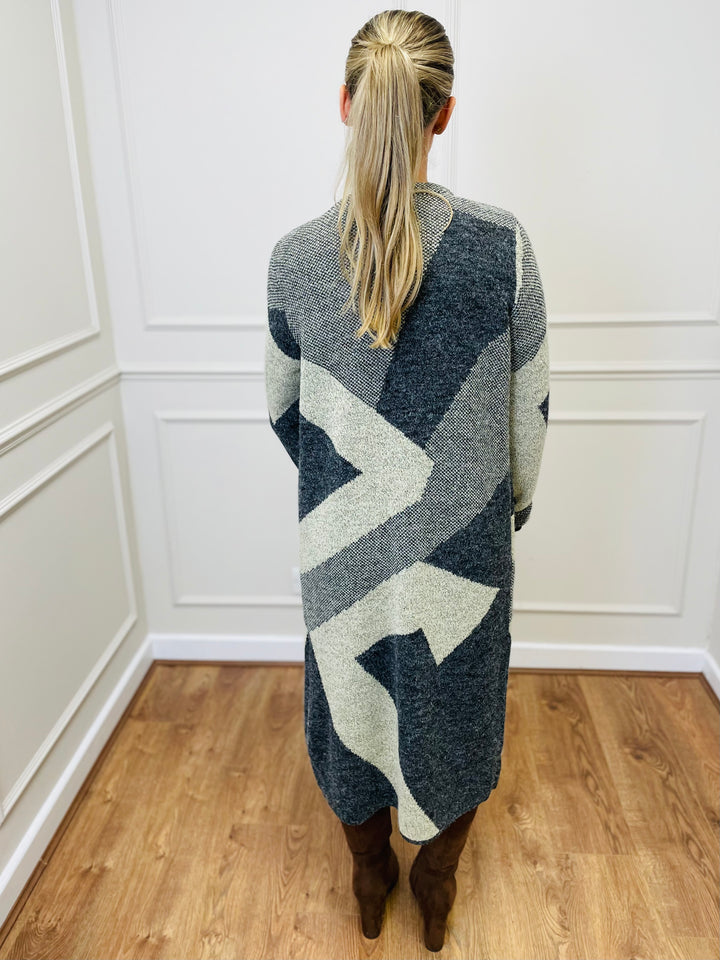"NANCY" Longline Coatigan-Grey & Stone