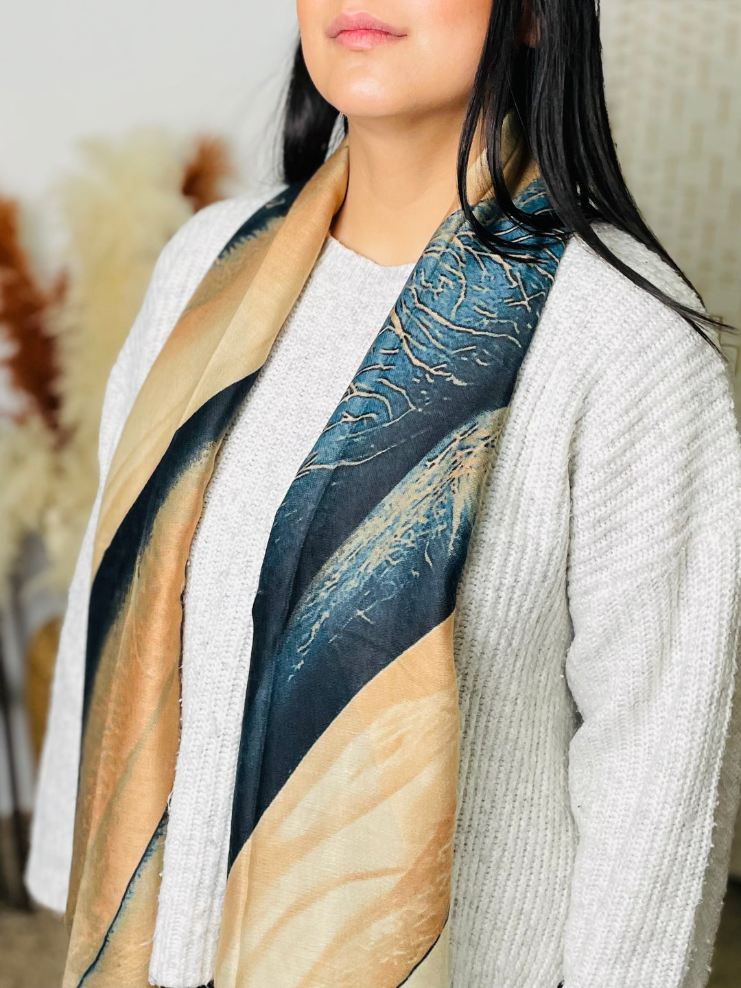 No.66 Artistic Print Scarf-Tan