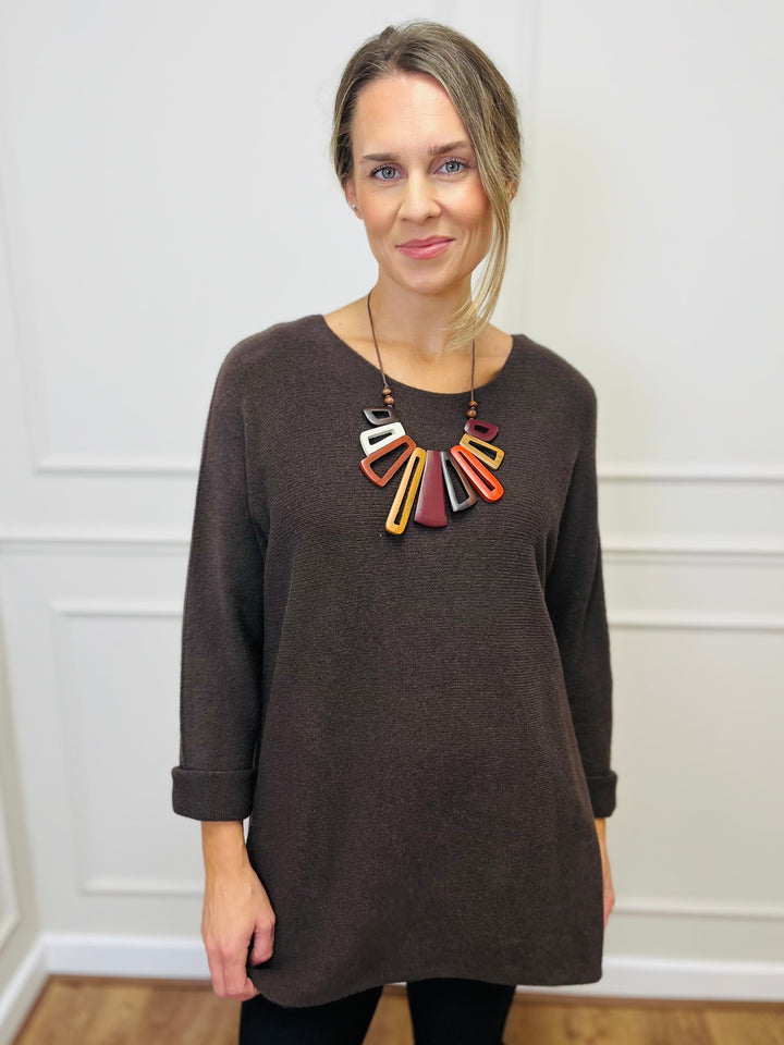 "GINNY" Basic Soft Jumper-Brown