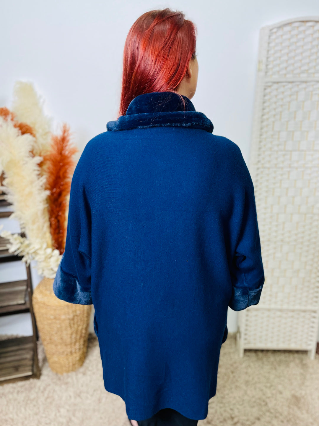 "VERA" Fur Cardigan-Navy