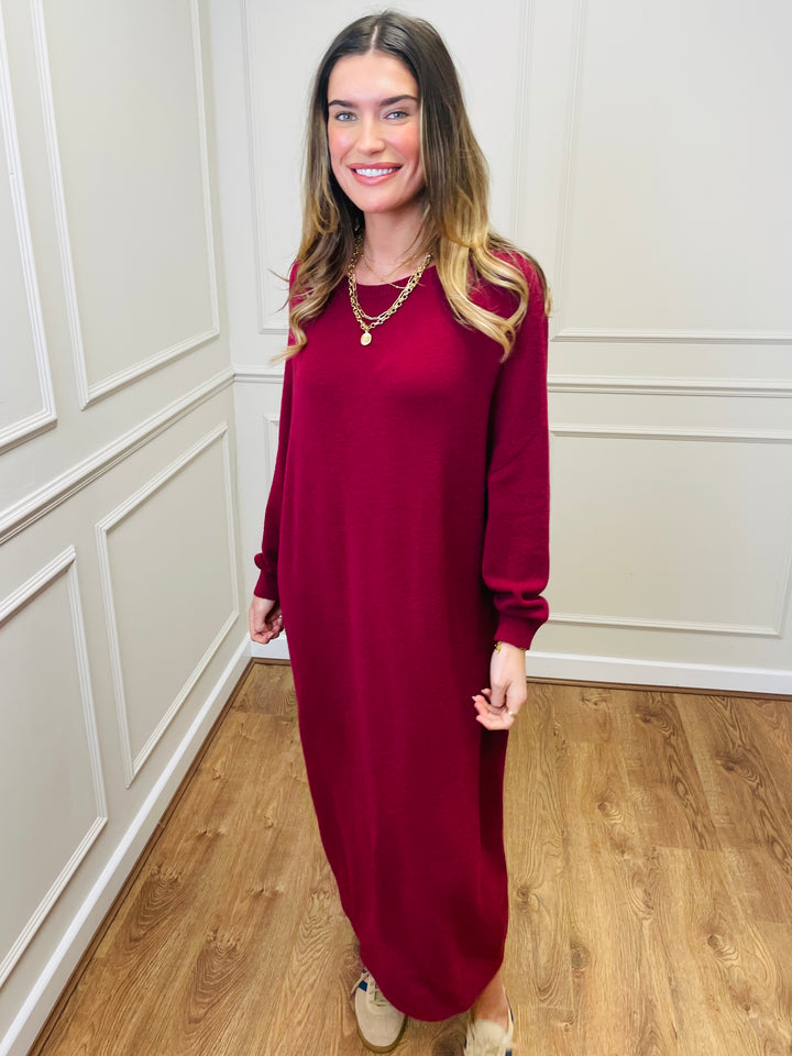 "SANDY" Luxury Jumper Dress-Burgundy