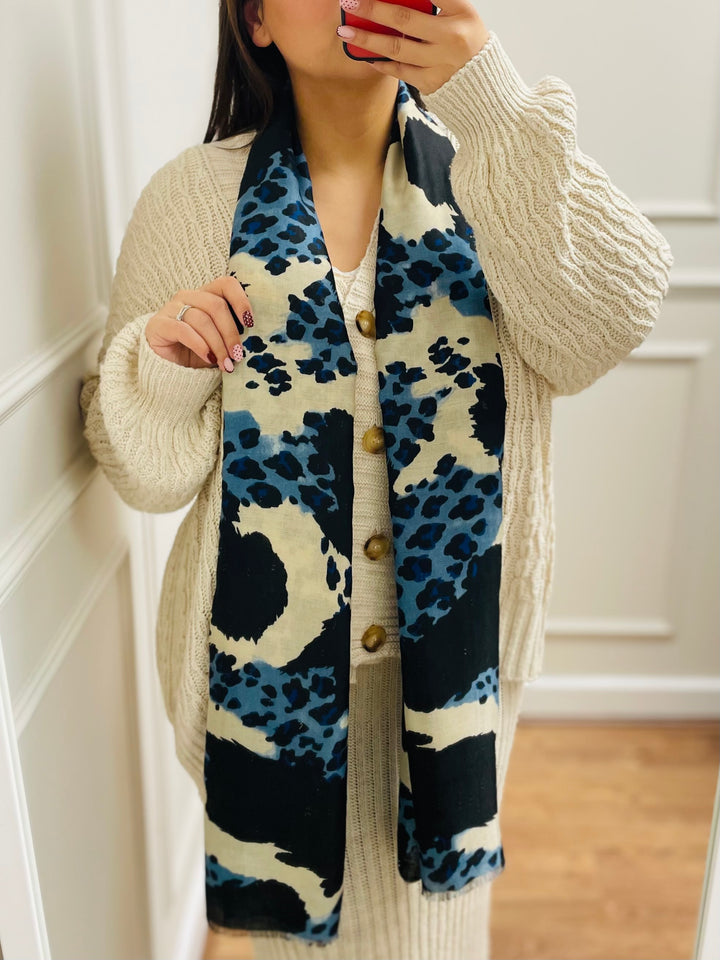 No.114 Animal Print Scarf-Navy & Cream