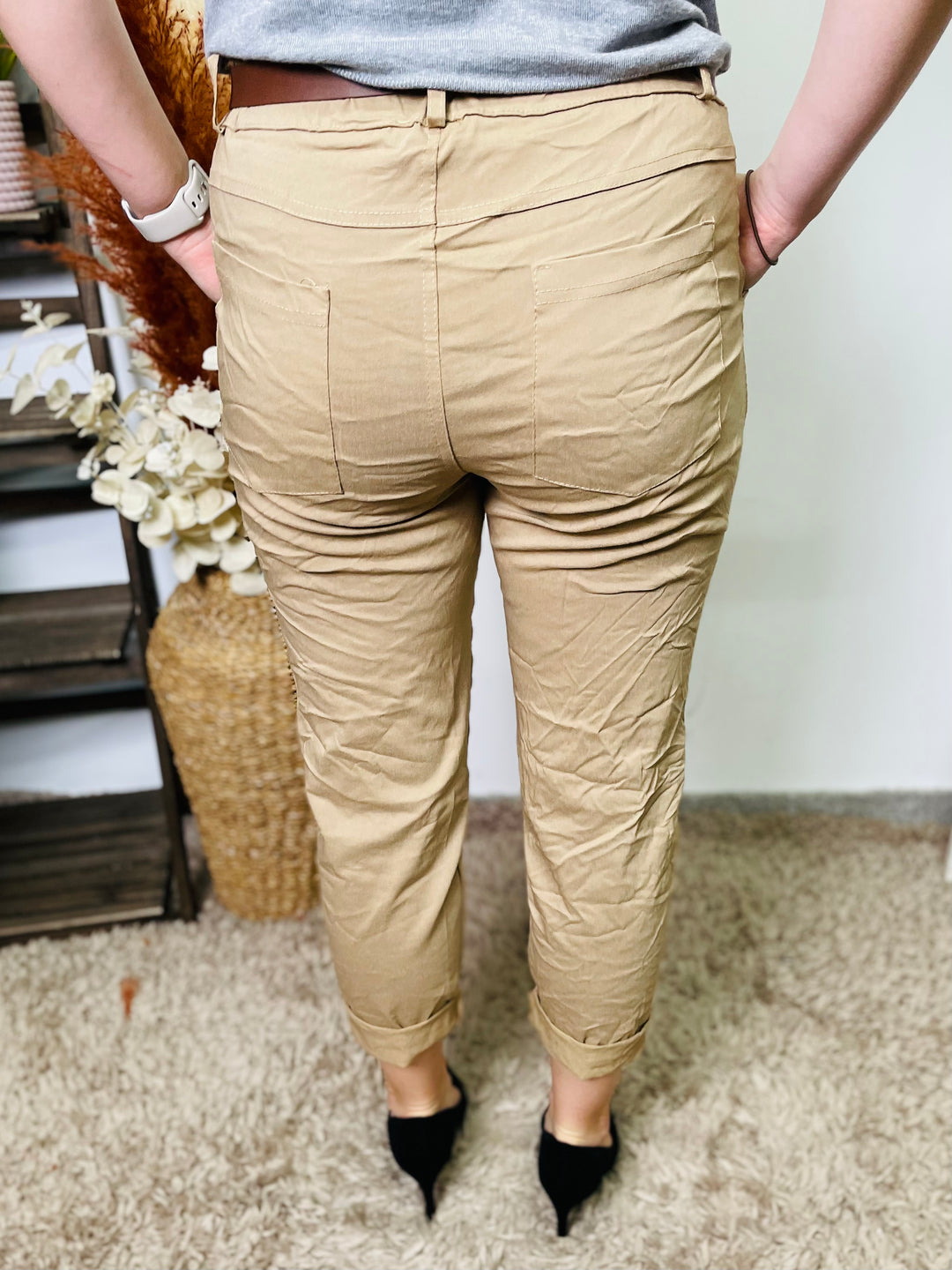 “IVY" Crinkle Trouser-Camel