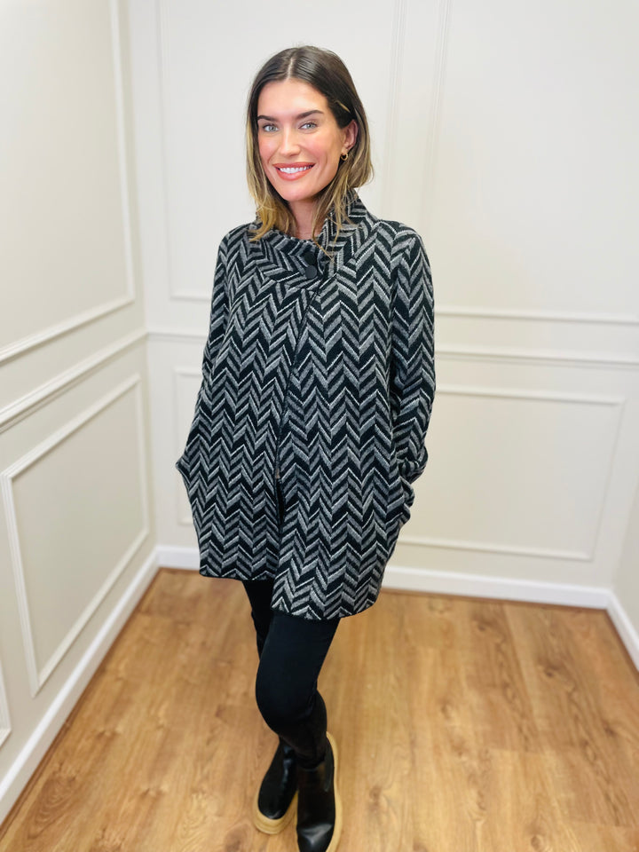 "CELINE" Chevron Coatigan-Black & Grey