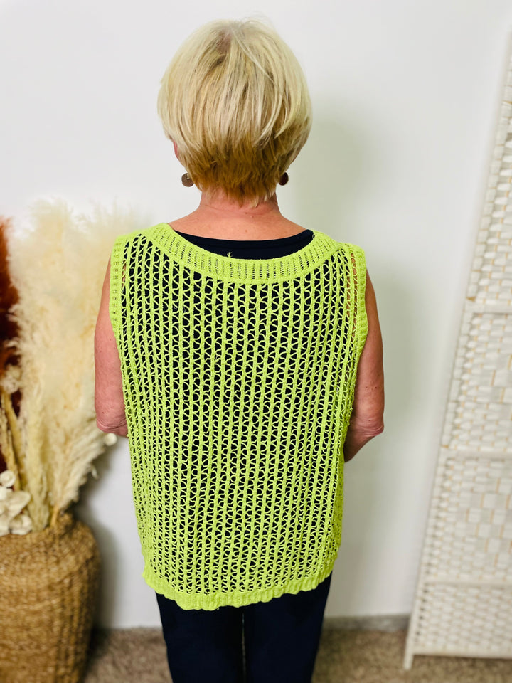 "MOLLY" Open Knit Vest-Neon Green