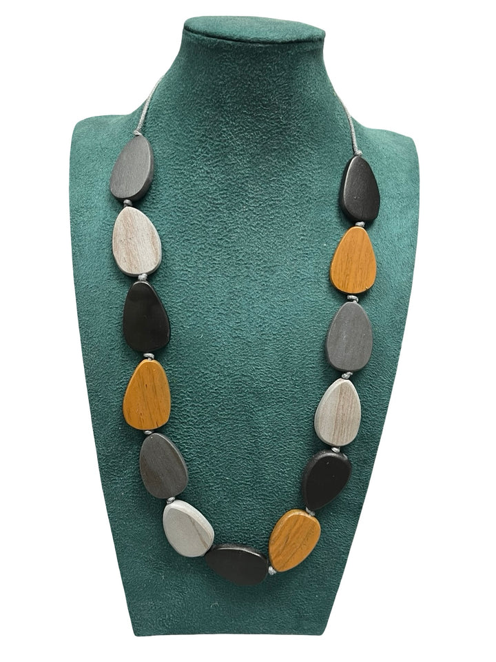 Long Statement Necklace-Grey & Tan
