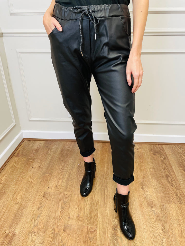 "CARMELA" Pleather Trouser-Black