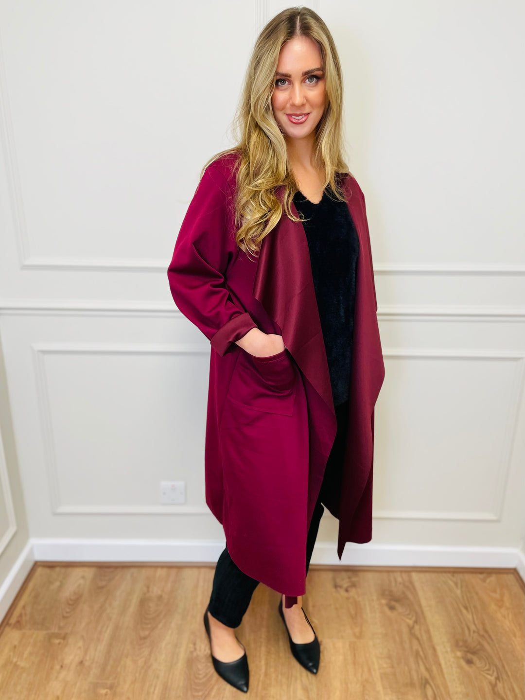 "ELAINE” Waterfall Jacket-Burgundy