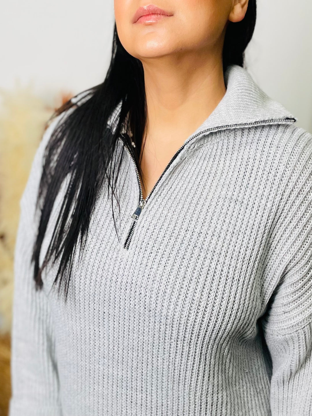 "NATALIE" Half Zip Jumper-Silver