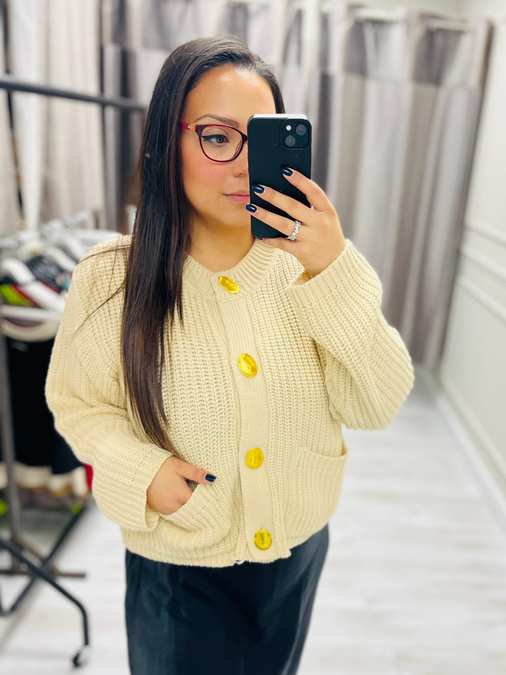 "MARGOT” Chunky Knit Cardigan-Cream