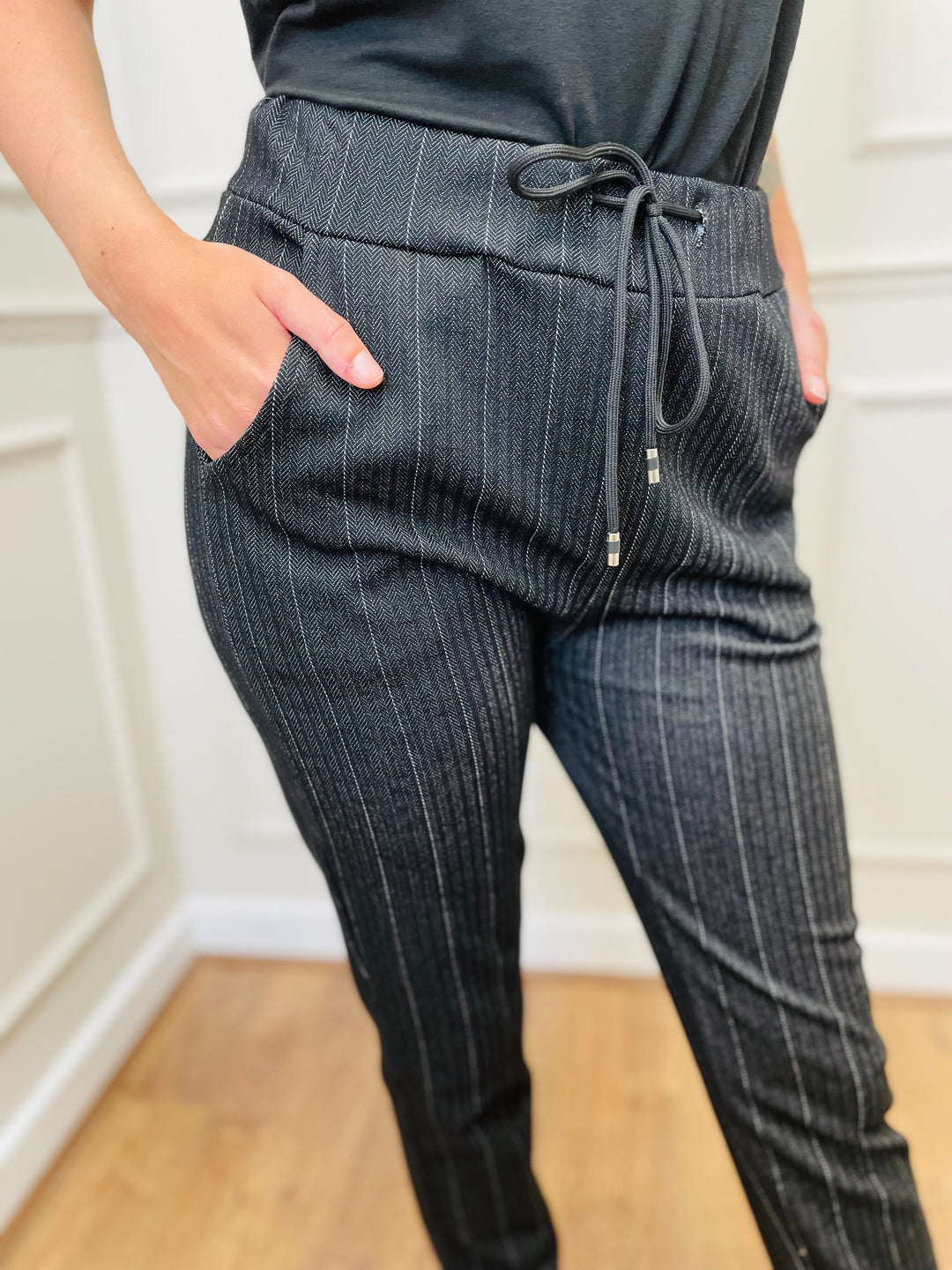 "MICHELLE" Pinstripe Trouser-Black