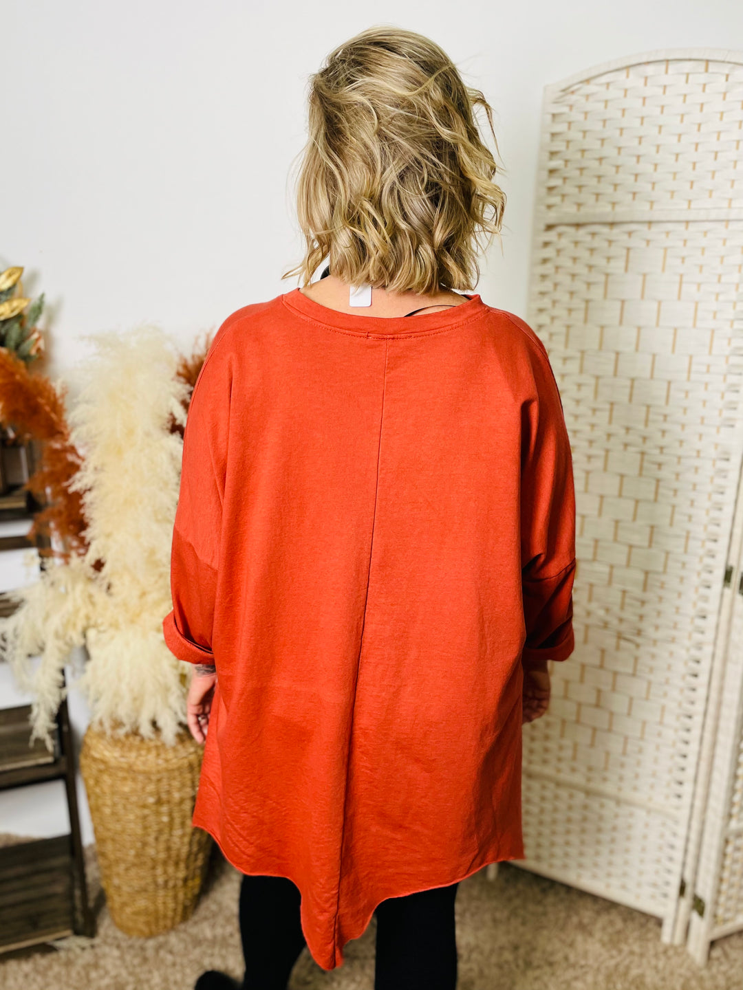 "DEBBIE" Hanky Hem Sweat Top-Rust Orange