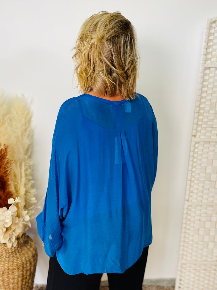 "LACEY" Sheer Shirt-Royal Blue