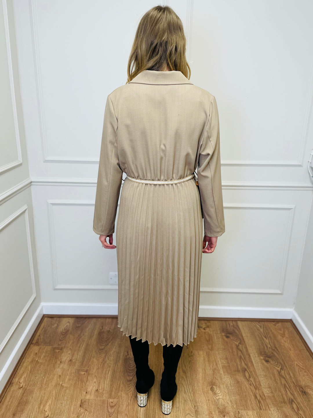 "CELIA" Pleated Dress-Camel