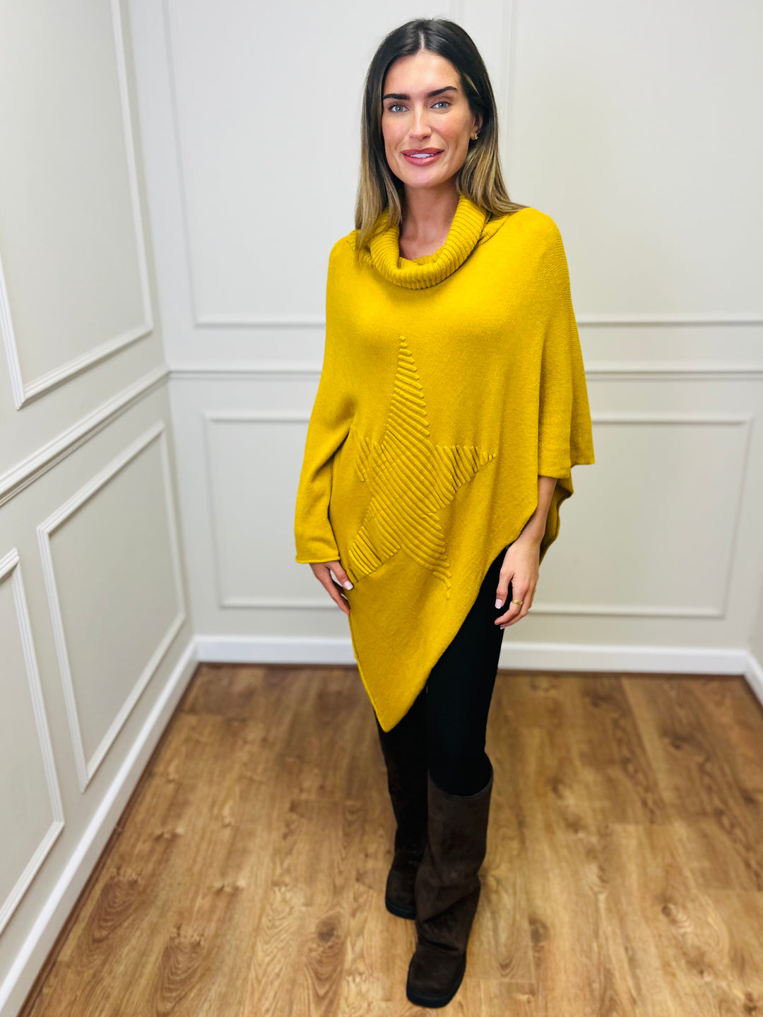 "STARR" Asymmetric Poncho-Mustard