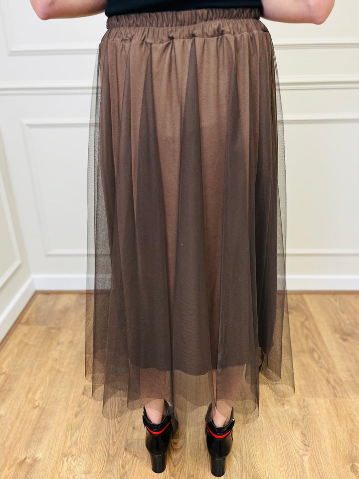 "IZZY" Tulle Skirt-Brown