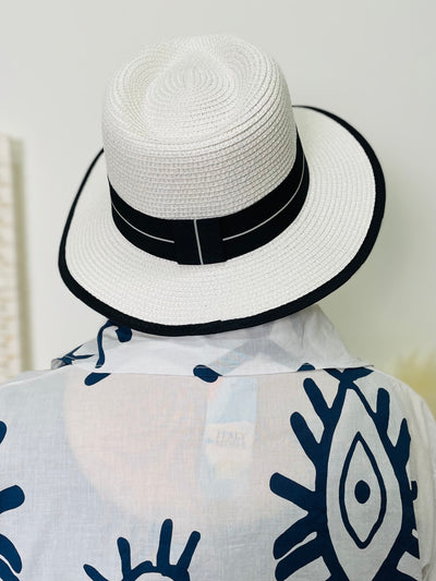 Panama Sun Hat-White & Black