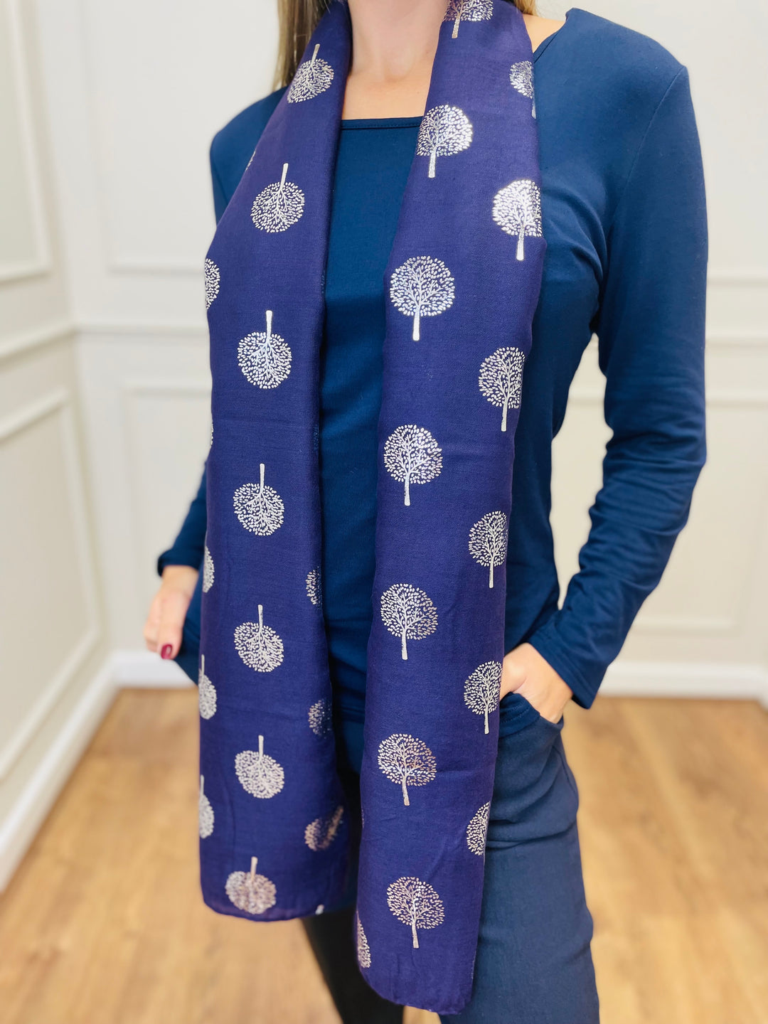 No.120 Tree Print Scarf-Purple & Grey
