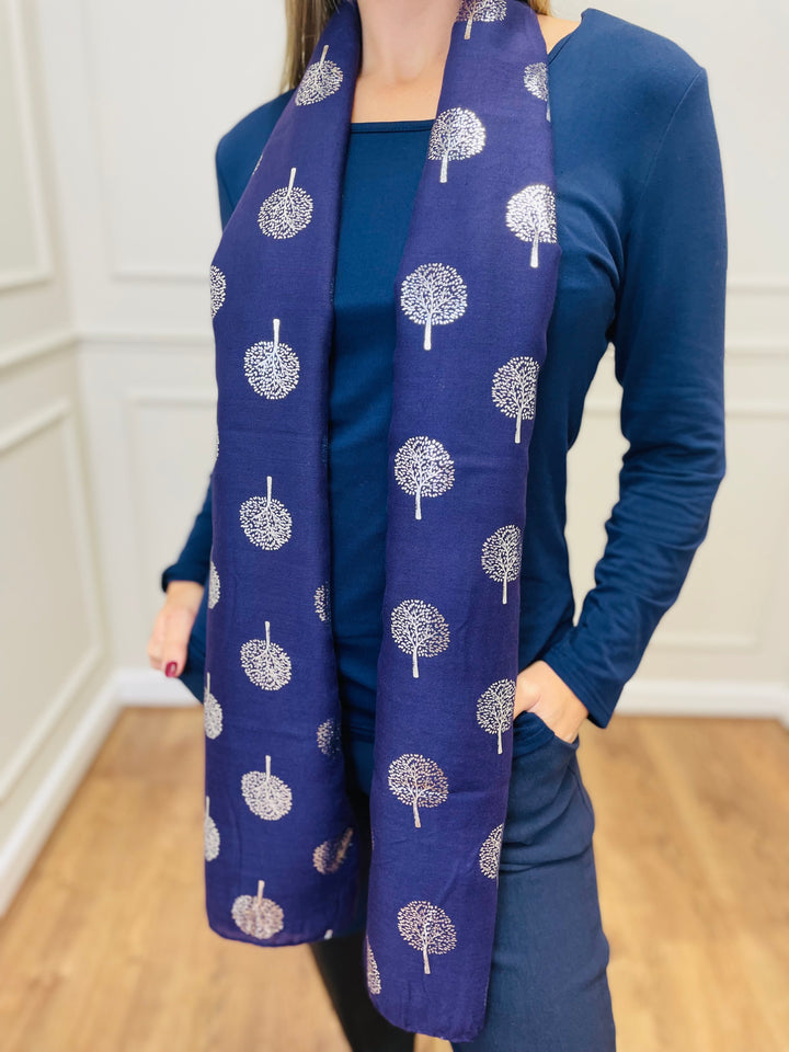 No.120 Tree Print Scarf-Purple & Grey