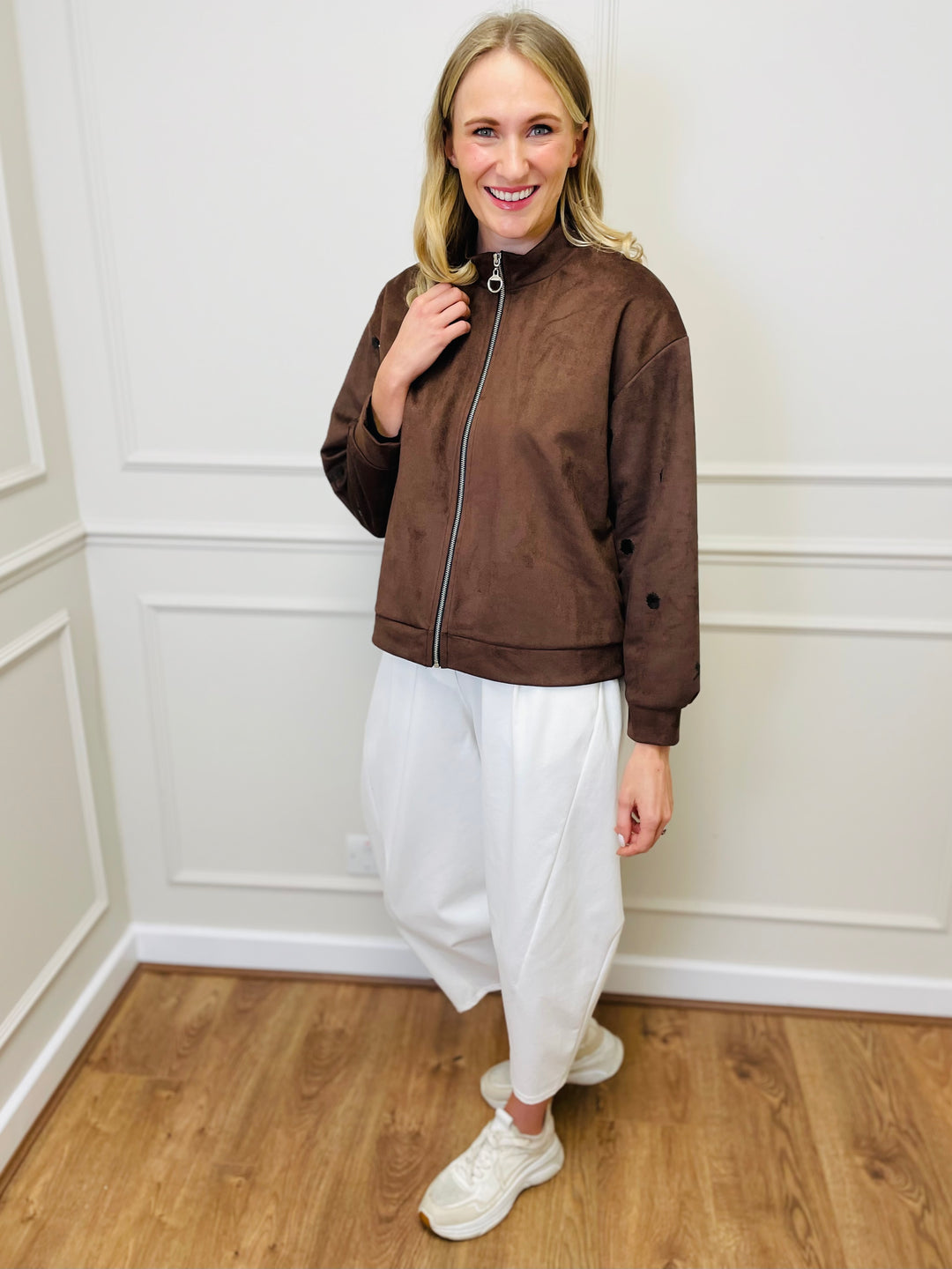 "ELISA" Embroidered Jacket-Brown